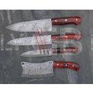 SET OF FOUR DAMASCUS STEEL CUSTOM HANDMADE KITCHEN CHEF KNIVES 10",13",13.5" AND CLEAVER 10"