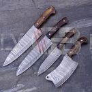 SET OF FOUR DAMASCUS STEEL CUSTOM HANDMADE KITCHEN CHEF KNIVES 10",13",13.5" AND CLEAVER 10"